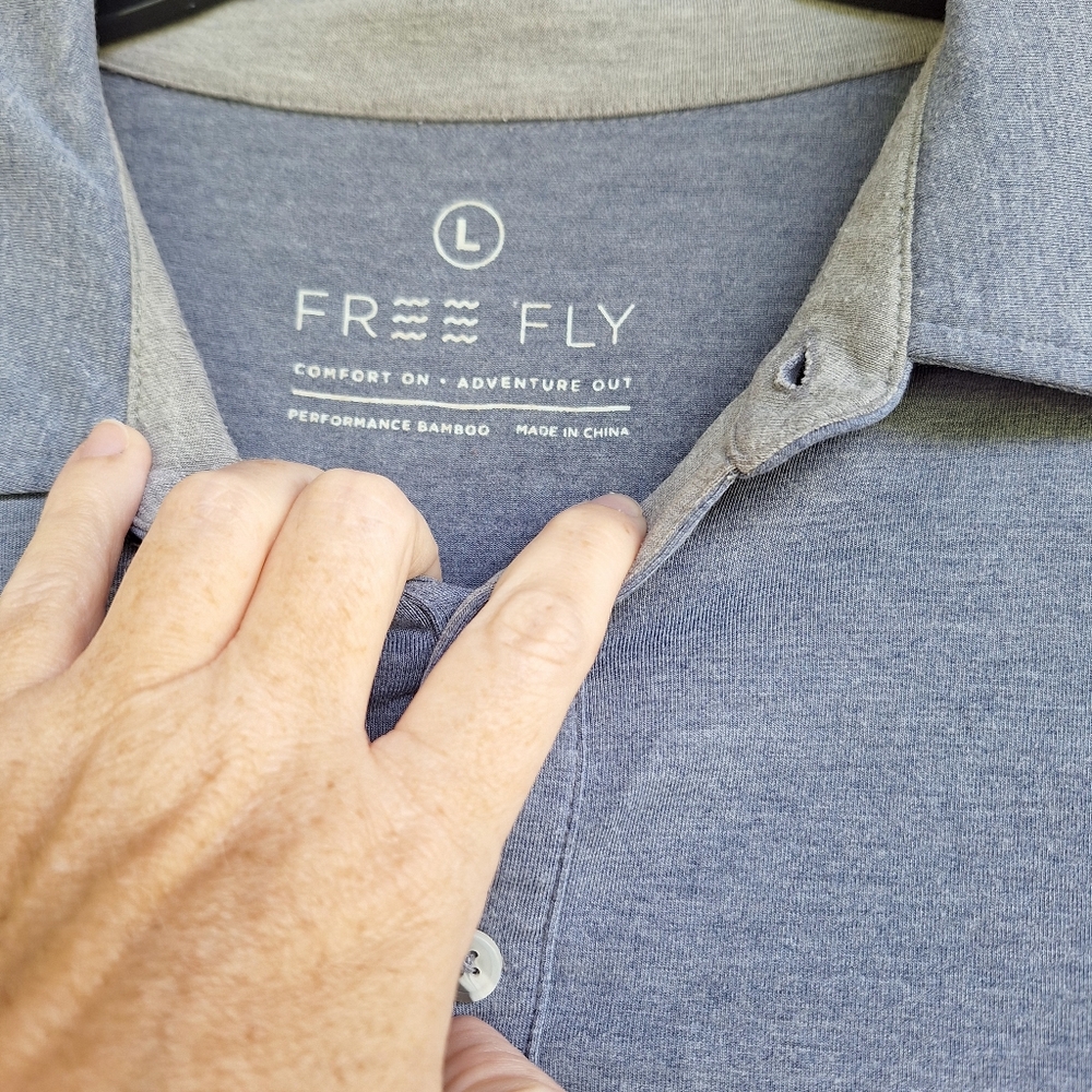 Free Fly Mens Large Blue Gray Preformance Bamboo Polo Shirt Golf Preppy Casual - Picture 4 of 8